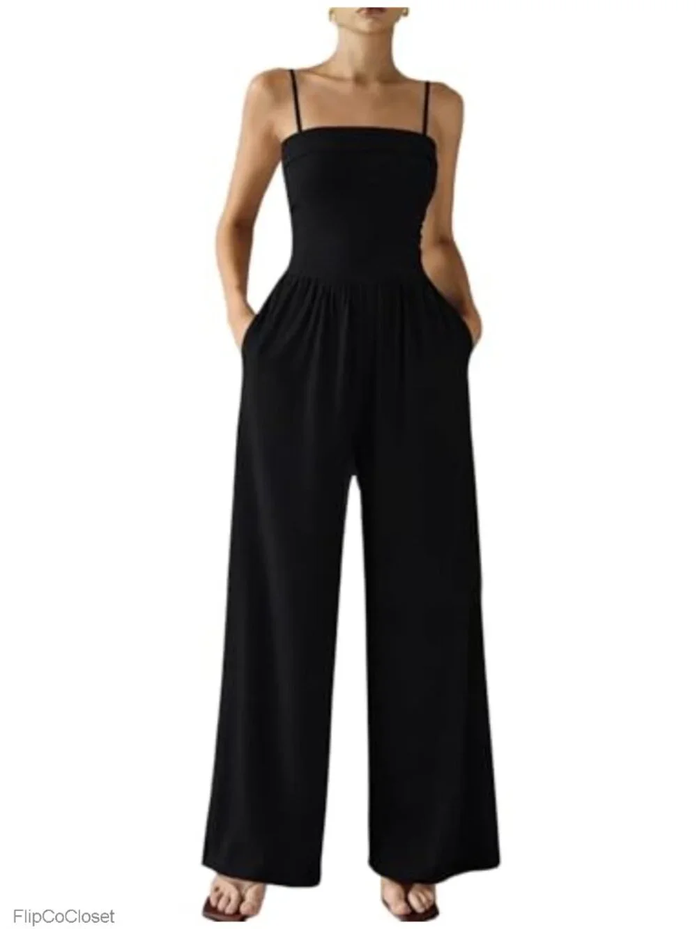Womens Dressy Sleeveless Tube Wide Leg Jumpsuit with Pockets Ribbed Knit Summer